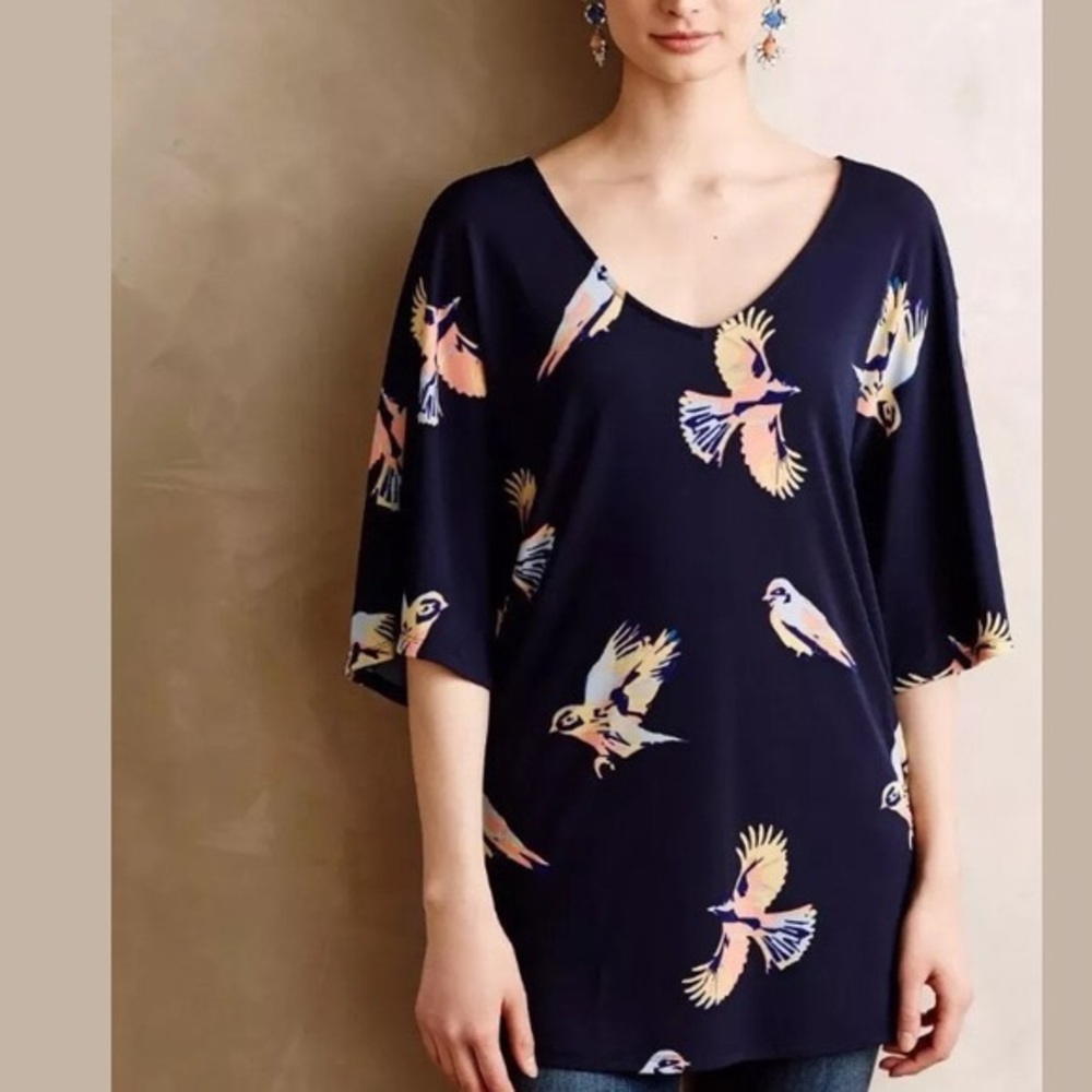 Anthropologie Deletta kimono bird navy tunic top - Picture 1 of 6